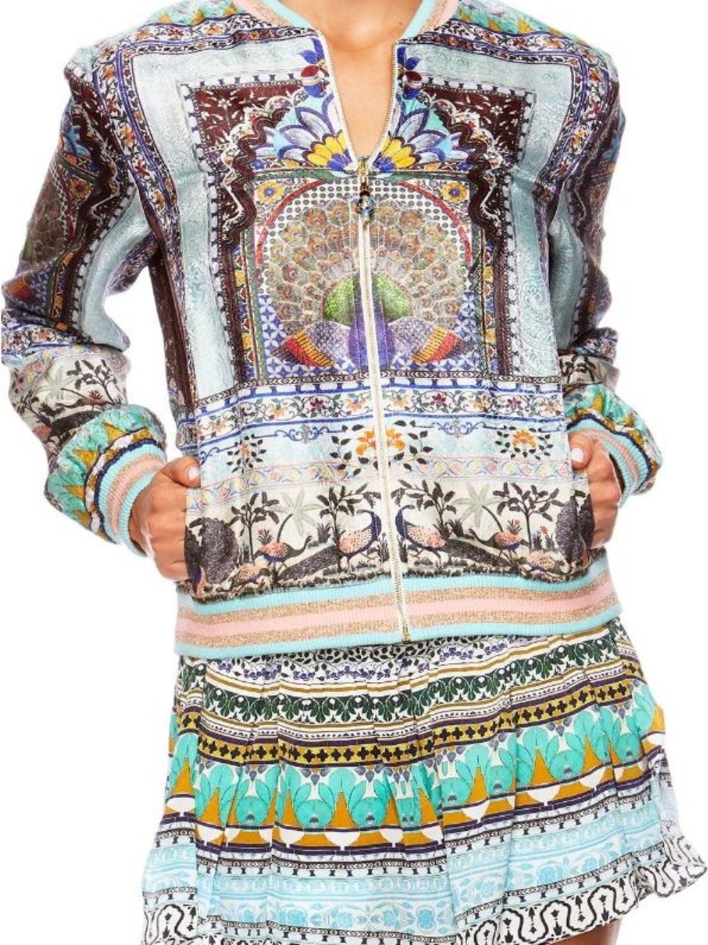 Camilla Multicolor Embroidered Print Bomber Jacket
